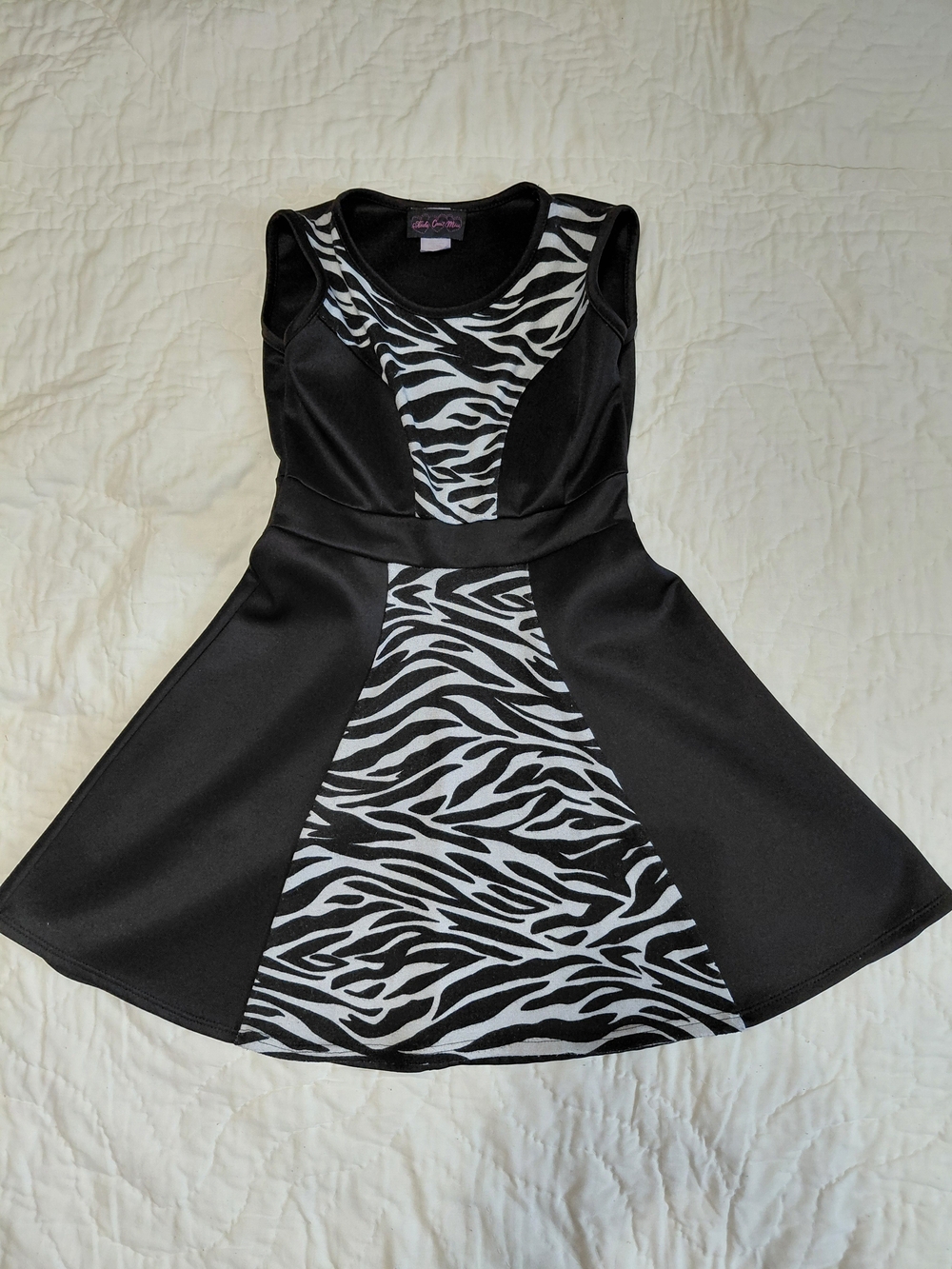 Girls Black Zebra-Print Fit & Flare Dress